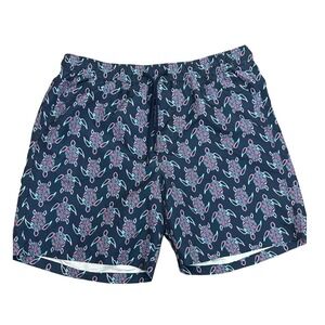 Crane Swim Trunks Blue Sea Turtle Print Elastic Waist Drawstring Men's